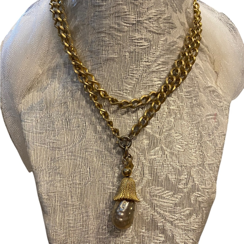 Vintage Necklace Chain with Large Drop Pearl 18 inch
